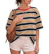 Sofier Womens Striped T Shirts Summer Tops Short Sleeve, Cute Loose Casual Soft Cotton Crewneck B...