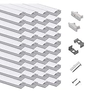 hunhun 40-Pack 3.3ft/1Meter U Shape LED Aluminum Channel System with Milky Cover, End Caps and Mo...