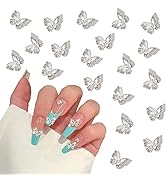 20Pcs Butterfly Nail Charms 3D Silver Butterfly Charms for Nails, Alloy Butterfly Silver Rhinesto...