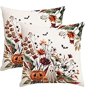 RABUSOFA Halloween Pillow Covers 18x18 inch Set of 2 Pumpkin Ghost Bat Decorative Throw Pillow Ho...
