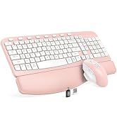 SABLUTE Wireless Keyboard and Mouse Combo, Ergonomic Wave Keys, Cushioned Plam Rest, Comfortable ...