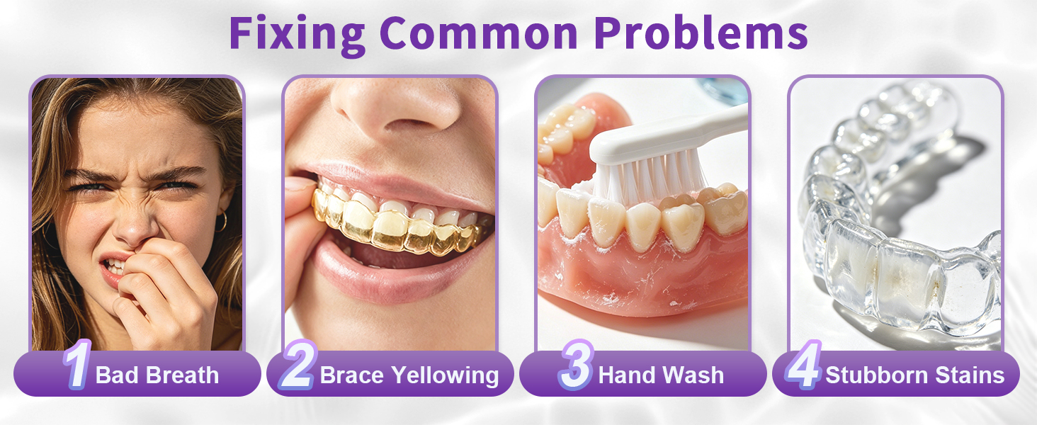 Ultrasonic dental pod prevents brush scratches. Heavy stains may need multiple cleaning cycles.