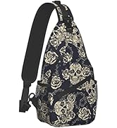 bassyil Skull Rose Sling Bag Crossbody Travel Hiking Chest Backpack Shoulder Daypack for Women Men