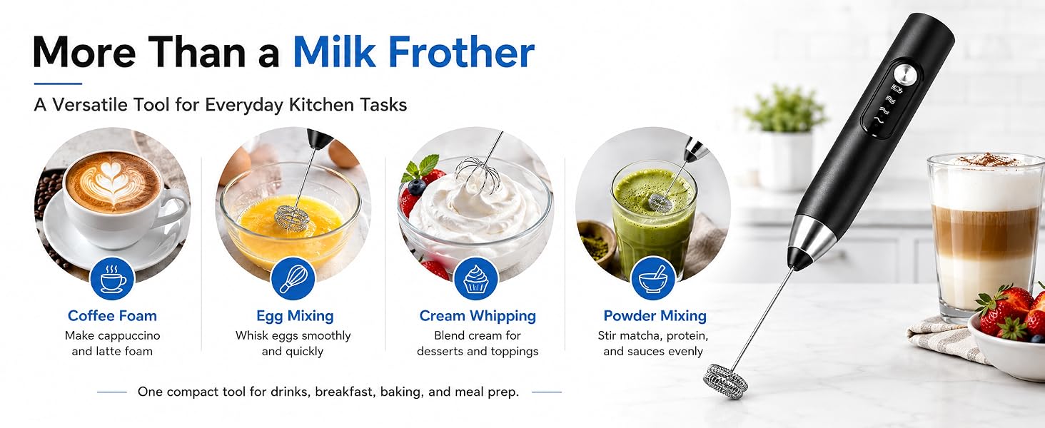 milk frother rechargeable for Latte Cappuccino Matcha Egg