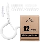 ADIIL 12 PCS Q Hanger Hooks with Safety Buckle, Windproof Screw Hooks for Hanging Outdoor String ...