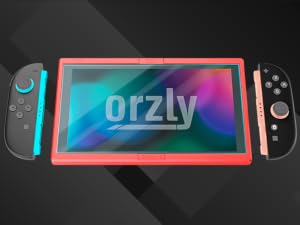 A Nintendo Switch 2 with an Orzly Screen Protector alignment guide.
