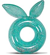 POZA Inflatable Bunny Pool Float Tube - Luxurious Fun Lounger Filled with Sparkle Silver Confetti...