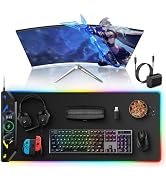 TopMade Wireless Charging Mouse Pad, RGB Gaming Mousepad, 35.4" x 15.8" Extra Large Waterproof Ke...