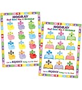 BeYumi 2Pcs Christian Happy Birthday Posters Birthday Charts for Classroom Birthday Calendar Bull...