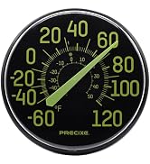 Precixe 12 Inch Glow in the Dark Indoor Outdoor Wall Thermometer | High Contrast Black and Neon D...