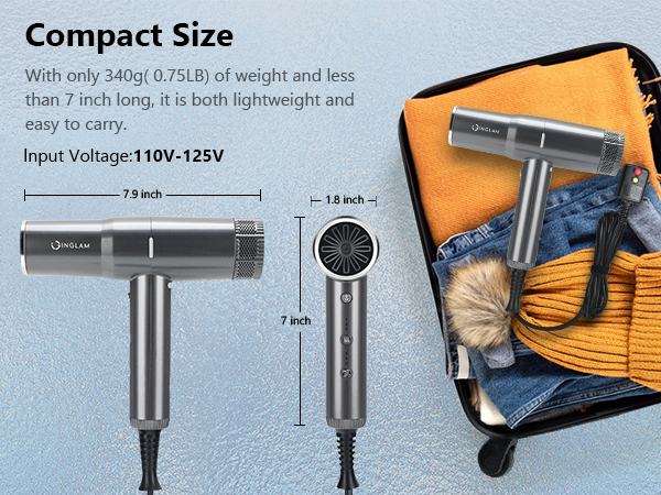 lightweight hair dryer for travel salon home. Compact size