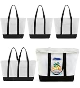 TAOZIM Mini Canvas Tote Bag with Pockets, 12oz Cotton Small Tote Bag with Zipper Reusable Grocery...