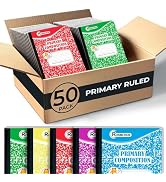 Rosmonde Composition Notebook Bulk, 50 Pack, K-2 Primary Ruled, 200 Pages (100 Sheets), Drawing a...