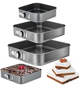 GZMAISULEE Springform Cake Pan Set of 3 (4, 7, 9 Inch) Square Leakproof Nonstick Cheesecake Pans ...