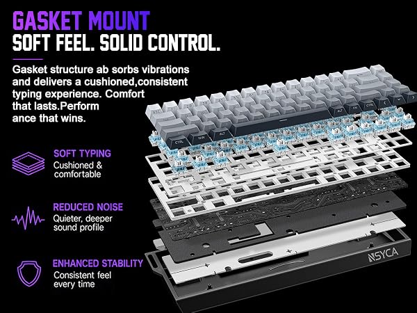 Custom Gasket mechanical keyboard with pre-lubed linear switches and noise reduction