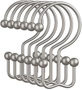 Amazer Matte Nickel Shower Curtain Hooks, 12PCS Minimalist Simple Double Shower Curtain Rings, Ru...
