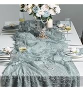 Leetaltree Dazzle Table Runner (Slate Blue, 1 Pack) - Luxury Fringe Appliqué Raised Linear Sparkl...