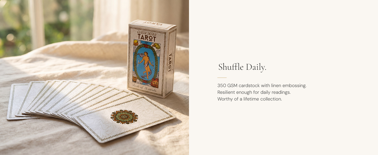 complete tarot deck stacked beside decorative box thick cardstock for daily shuffling