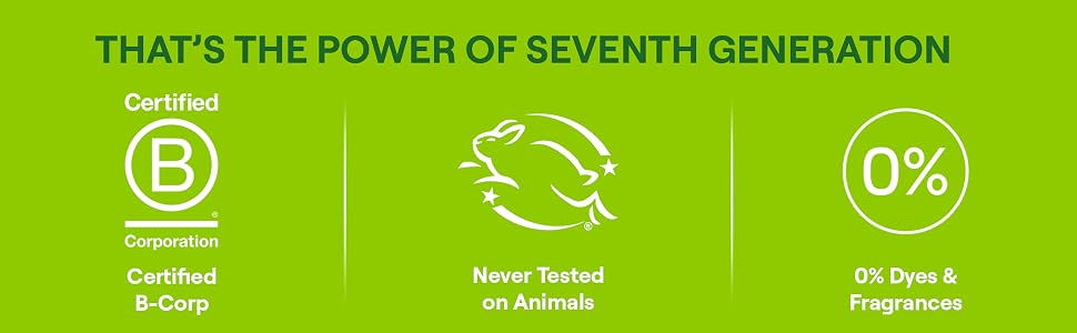 Seventh Generation Certified B-corp. Never tested on and animals and fragrance free