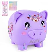 Piggy Bank Girls, Unbreakable Piggy Banks Large Money Coin Bank for Kids with DIY Stickers, for B...