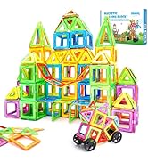 Crenova Magnetic Tiles with 2 Car Wheel Sets for Ages 3+ Boys & Girls, 60-Piece STEM Educational ...