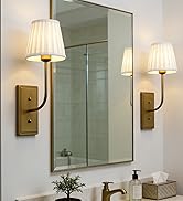 JIMUBEAM Vintage Antique Brass Wall Sconce 1-Light, White Pleated Fabric Shade Wall Lamp Hardwire...