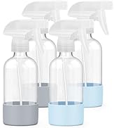 Worldgsb 4 Pack Glass Spray Bottles with Silicone Sleeve, 8 oz Empty Refillable Containers with A...