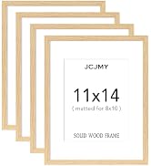 JCJMY 11x14 Picture Frame, Solid Wood Frame Set of 4, Display 8x10 with Mat or 11 x 14 without Ma...