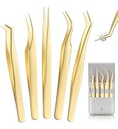 MORGLES Golden Lash Tweezers Set, 5 PCS Professional Eyelash Tweezers | Stainless Steel Lash Kit ...