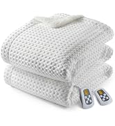 CAROMIO Heated Blanket Queen Size with LCD Dual Controller, Waffle Weave Fast Heating Electric Bl...