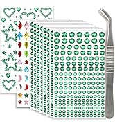 NIACONN 1760 Pcs Deep Green Hair Jewels Face Gems Stick on, Self Adhesive Glitter Rhinestones Sti...