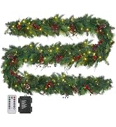 Prelit Christmas Garland with Lights Dailyart 9FT 80LED Christmas Wreath Lights with Timer by Bat...