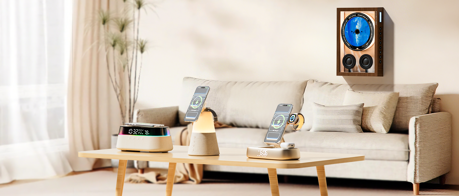 Bluetooth Speaker Alarm Clock with Wireless Charging for home