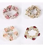 DORIS&JACKY Fashion Pearl Hair Tie Elastic Hair Bead and Ponytail Holder | Handmade Rhinestone Ha...