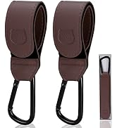 Stroller Hooks -2 Pack, MIAOKE Premium Leather Stroller Clip Accessories with Black Carabiner for...