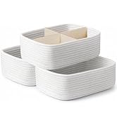 Small Baskets for Organizing, Woven Storage Basket Shelf Baskets, White | 3 Pack Storage Bins,11....