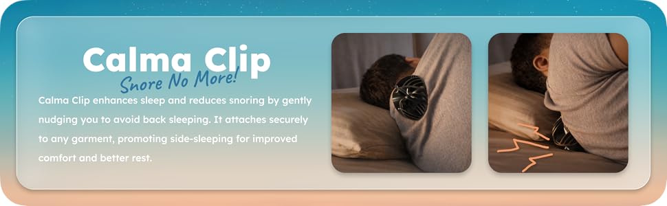 Calma Clip anti snoring device worn on back that gently nudges sleepers to avoid back sleeping