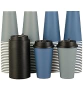 LITOPAK 100 Pack 16 oz Disposable Paper Coffee Cups with Lids for Coffee, Water, Juice, or Tea, B...