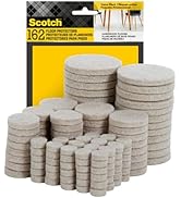 Scotch Felt Pads 162 PCS Beige, Felt Furniture Pads for Protecting Hardwood Floors, Round, Assort...