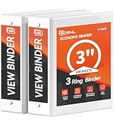 GNL 3 Inch 3 Ring Binders, 600-Sheet Capacity, Clear View Cover, PVC-Free & Non-Stick, Fits 8.5"x...