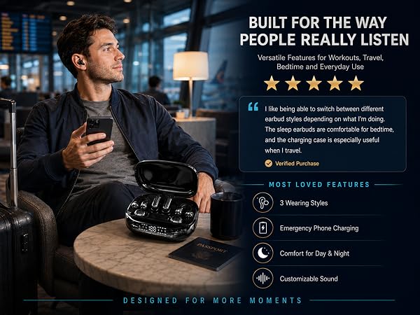 3-in-1 Bluetooth Wireless Earbuds