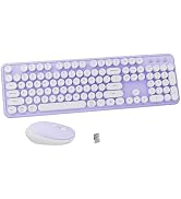 FCPLU Colorful Wireless Keyboard and Mouse Combo( Purple White) | Full-Sized Office Keyboard with...