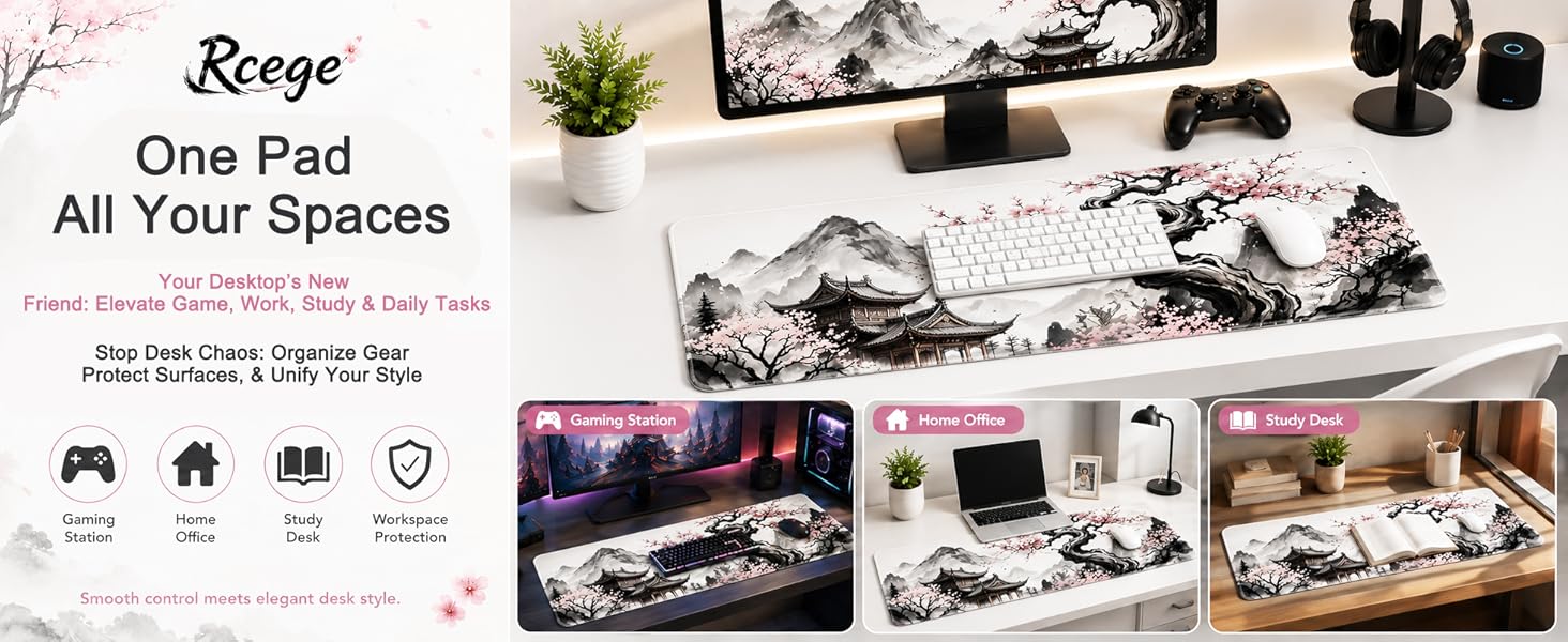 Text reads "Rege One Pad All Your Spaces". Repeated product showcase of decorative patterned storage pads displayed across multiple interior room settings with lifestyle photography and product feature icons.