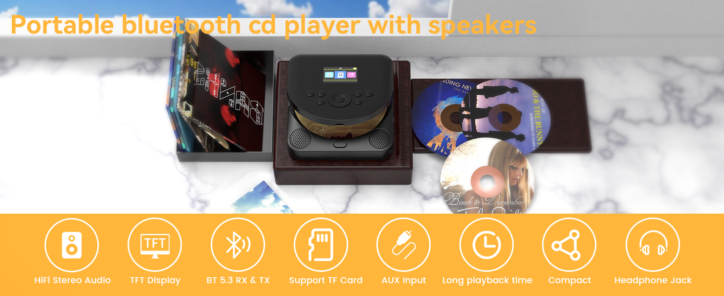 bluetooth portable cd player for car CD player for home/travel