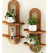 Hongsane Floating Shelves for Wall,Boho Home Wall Decor,2-Tier Rattan Plant Shelf,Mid Century Han...