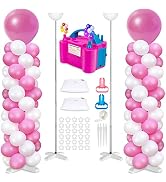 2 Sets Balloon Column Stand and Balloon Pump, Adjustable Metal 9 Feet Balloon Stands for Floor, B...