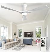 Depuley 52-Inch Ceiling Fans with Lights: White 3 Blade Flush Mount Low Profile Ceiling Fan for B...