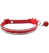 THAIN Basic Adjustable Cat Collar Bling Diamond Breakaway with Bell for Kitten Girl boy (Red)