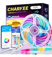 CHARKEE USB Powered Portable 50ft Bluetooth LED Strip Lights, Change Color (16 million) Dimmable,...