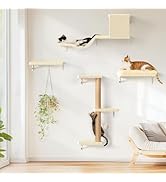 FUKUMARU Cat Wall Shelves, Stable & Safe 5 in 1 Cat Walls Furniture Set, Wooden Kitten Climbing W...
